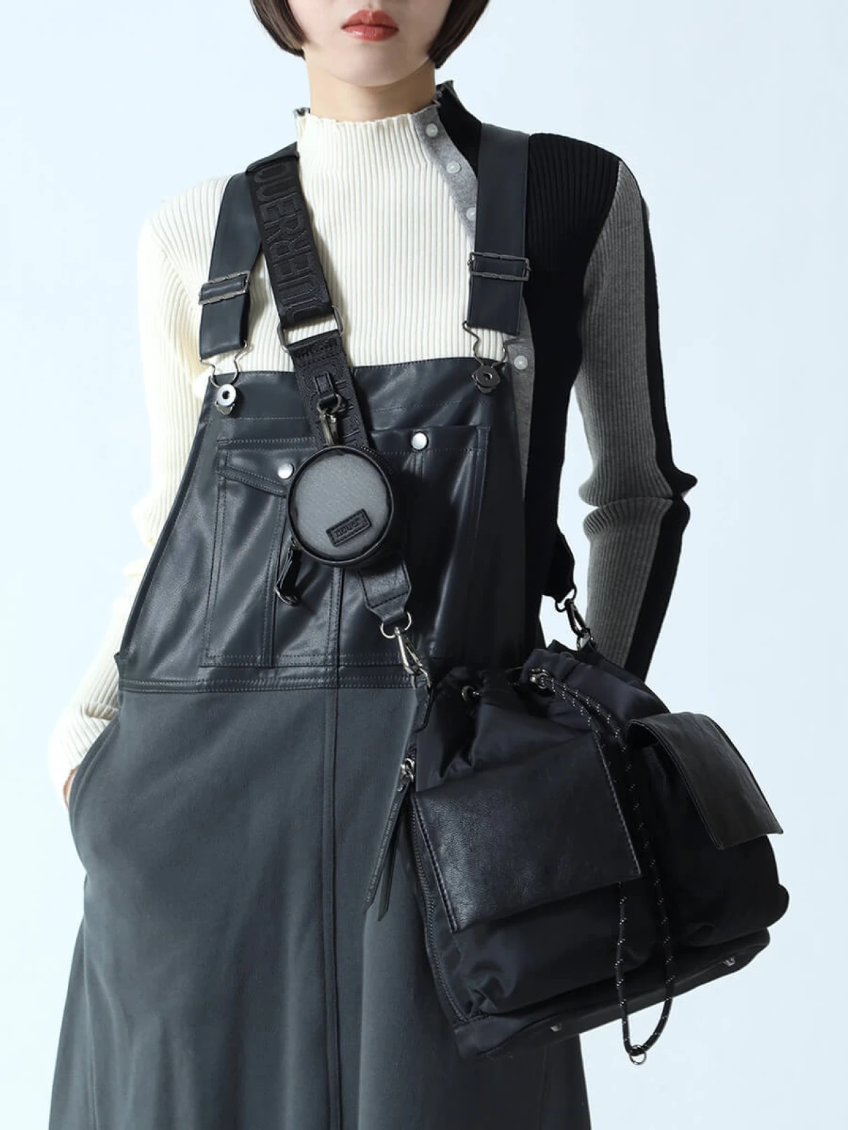 Miko Nakayama 黒色巾着バッグ 、ハンカチ KIMONOMACHI （Prices down2）竹籠 巾着単品「黒×白色 千鳥格子