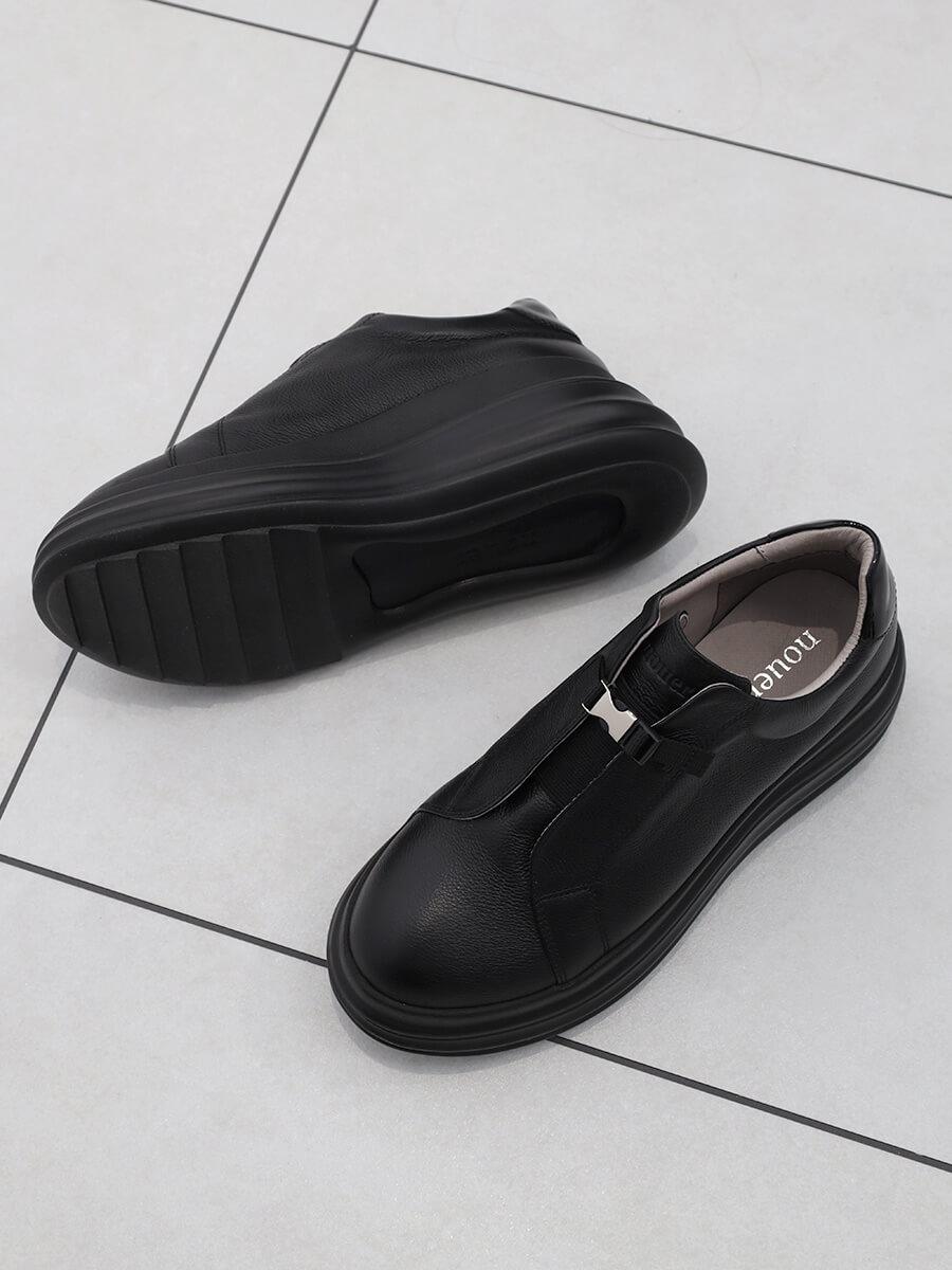 厚底レザースリッポンスニーカー（black×black）