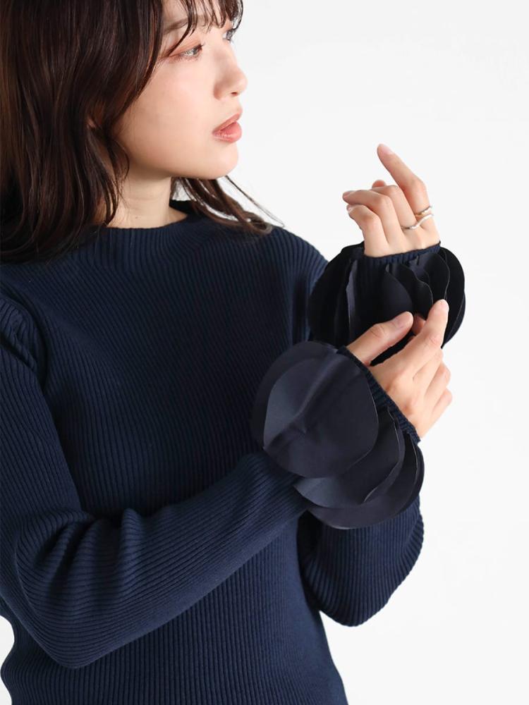 フリルスリーブリブニット - Vin NAVY - Vin｜YAMADAYA STORE