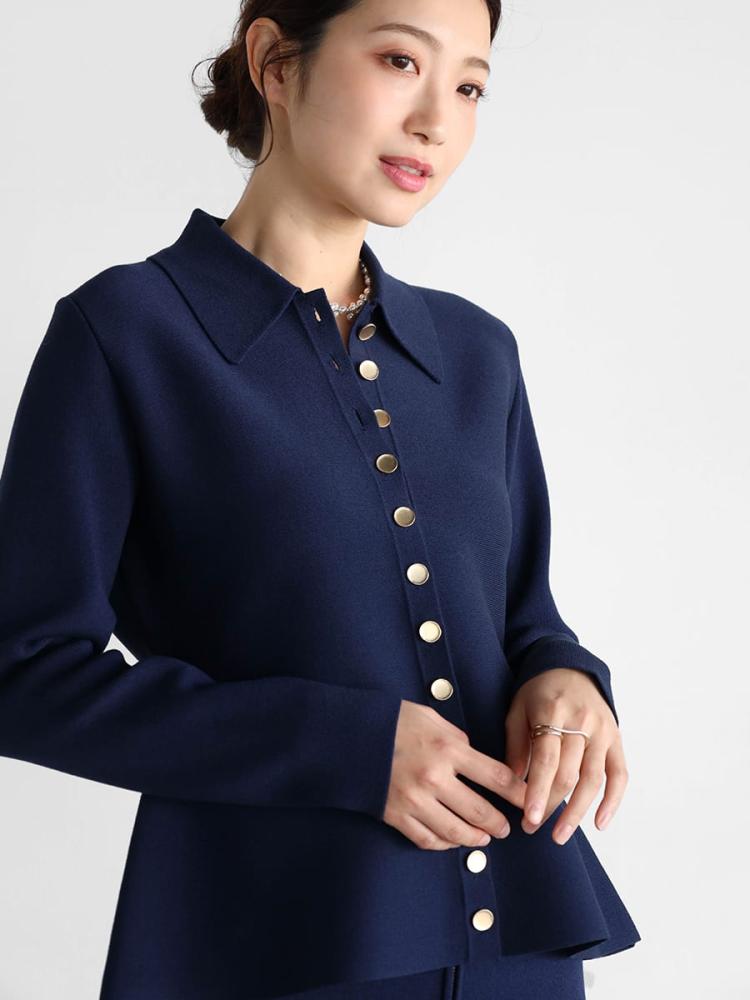 金釦襟付きニットカーディガン - Vin NAVY - Vin｜YAMADAYA STORE