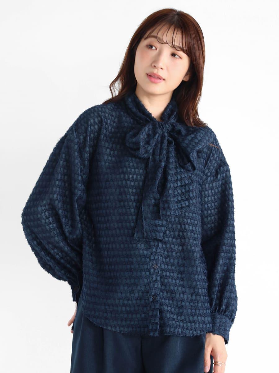 美品✨ドゥロワー　シルク　ジャガードボウブラウス　ボウタイ　ブラウス フリンジジャガードボウタイブラウス - Vin NAVY - Vin