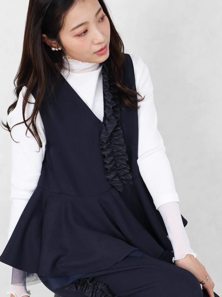 アシンメトリーフリルペプラムジレ - Vin NAVY - Vin｜YAMADAYA STORE