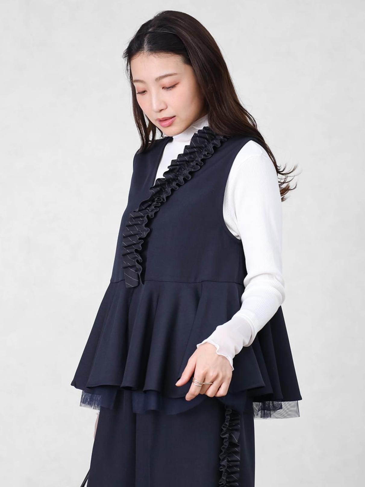 アシンメトリーフリルペプラムジレ - Vin NAVY - Vin｜YAMADAYA STORE