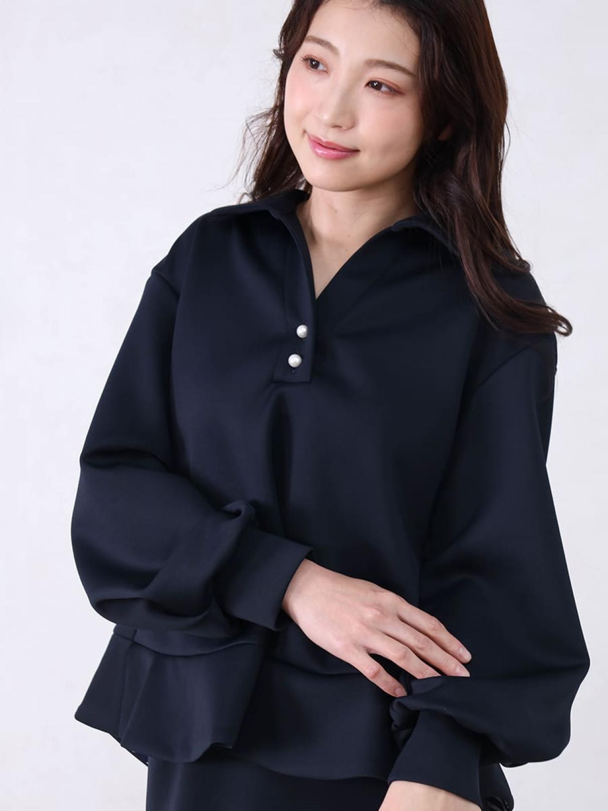 ち*み様 FOXEY 長袖トップス パールボタン付き パールボタン切り替えフレアトップス - Vin NAVY - Vin｜YAMADAYA STORE