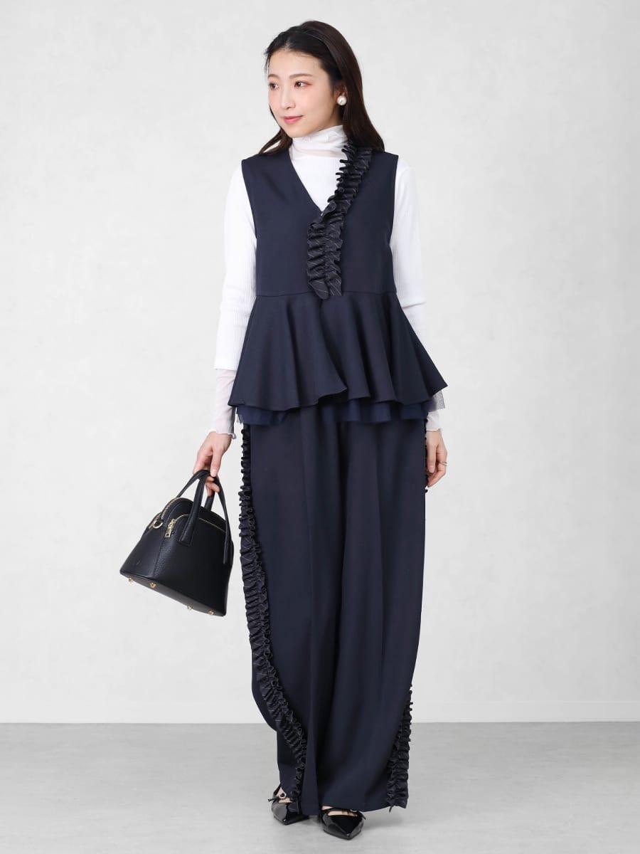 サイドフリルショートパンツ ネイビー サイドフリルワイドパンツ - Vin NAVY - Vin｜YAMADAYA STORE