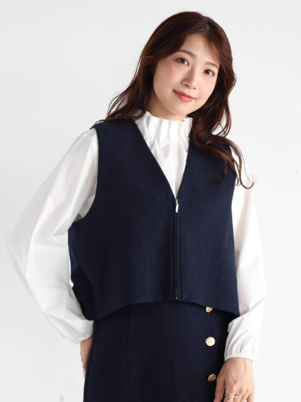ラメツイードジップベスト - Vin NAVY - Vin｜YAMADAYA STORE