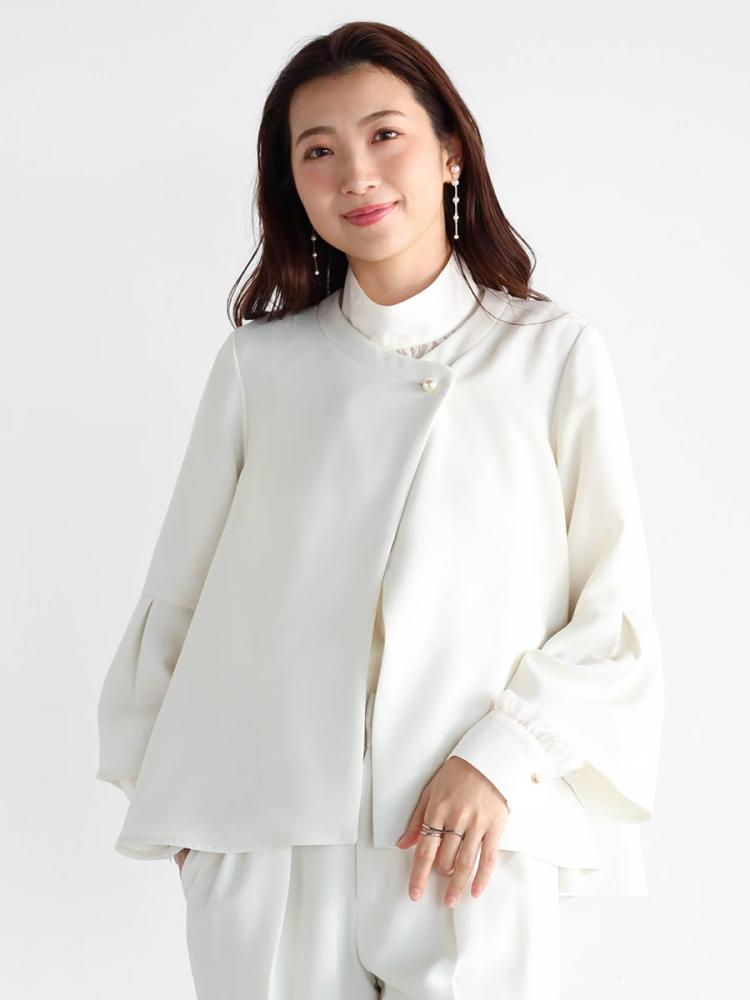 ノーカラーフレアジャケット - Vin NAVY - Vin｜YAMADAYA STORE