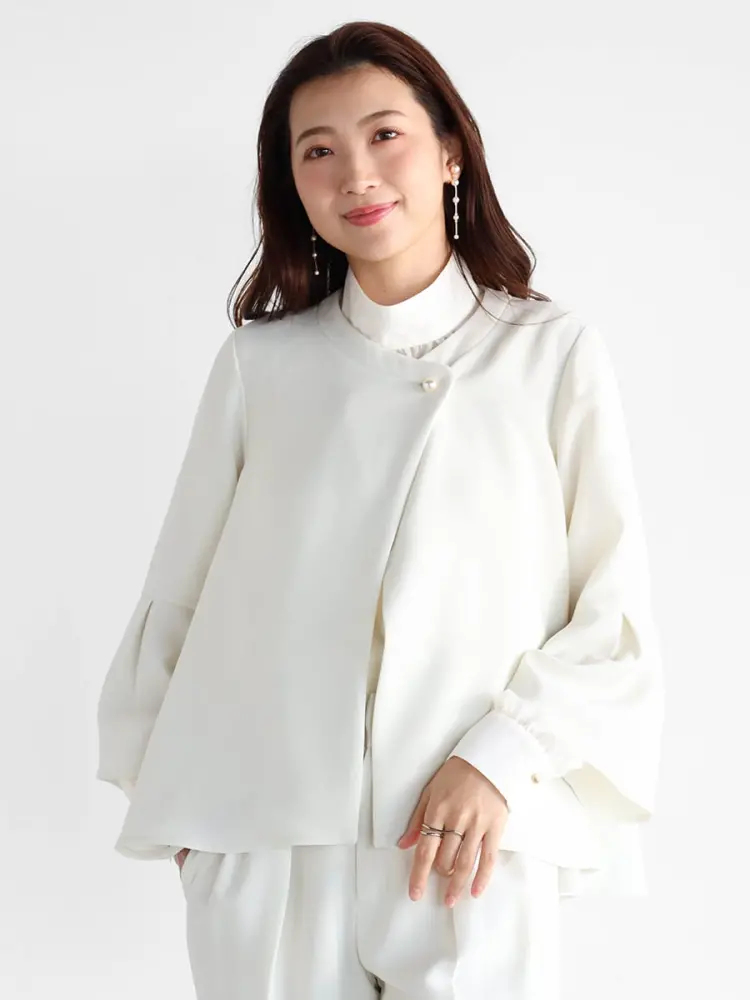 ノーカラーフレアジャケット - Vin NAVY - Vin｜YAMADAYA STORE