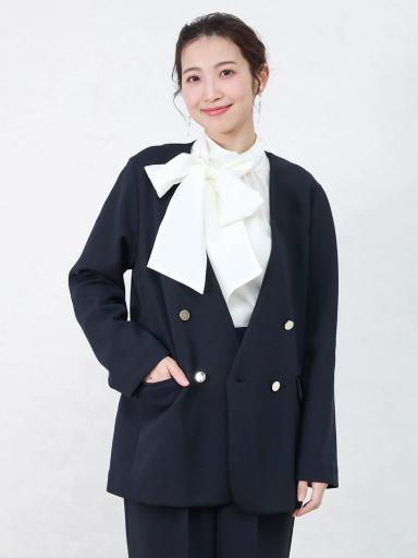 Vin NAVYxノーカラージャケット