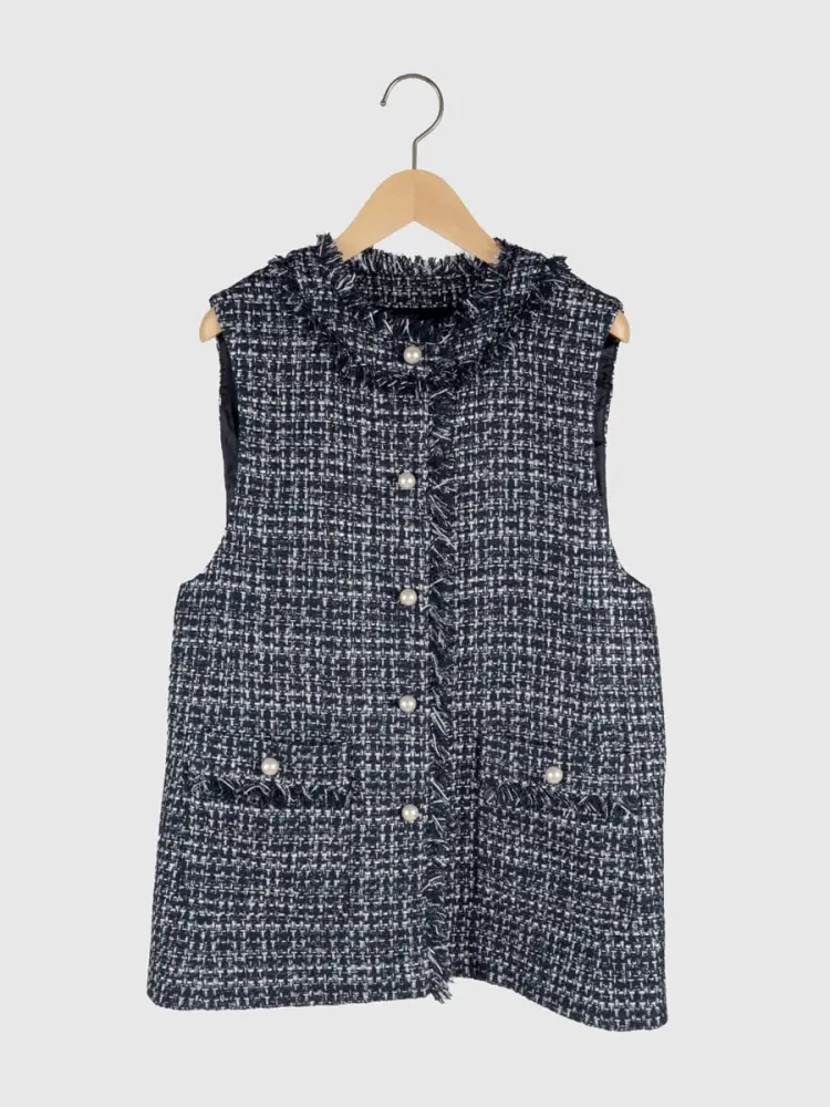 パールボタンツイードジレ - Vin NAVY - Vin｜YAMADAYA STORE