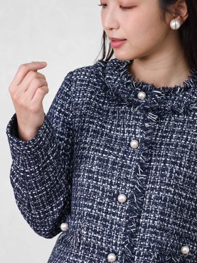 パールボタンツイードノーカラージャケット - Vin NAVY - Vin