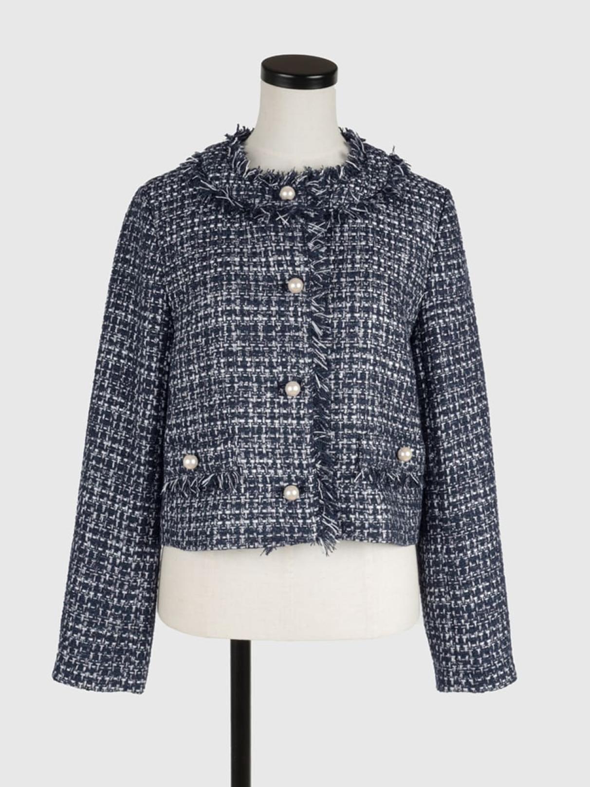 パールボタンツイードノーカラージャケット - Vin NAVY - Vin