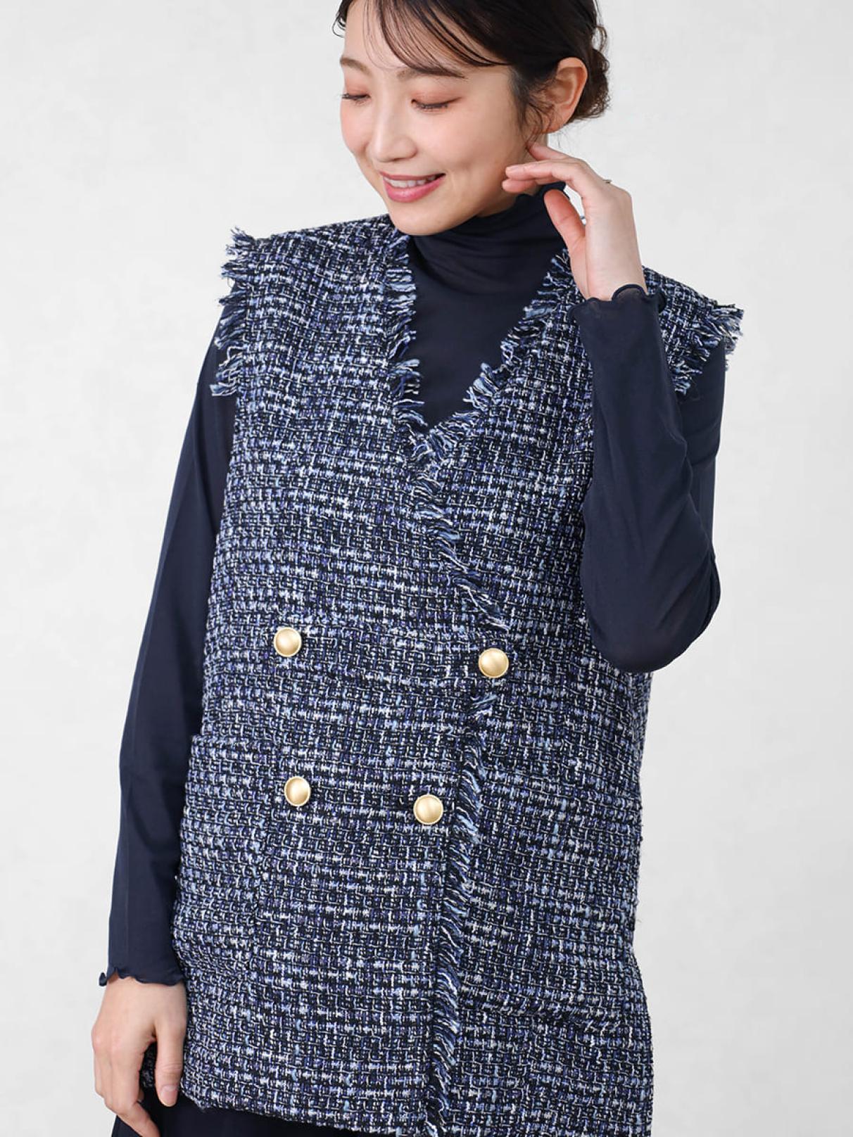 ツイードダブルブレストジレ - Vin NAVY - Vin｜YAMADAYA STORE