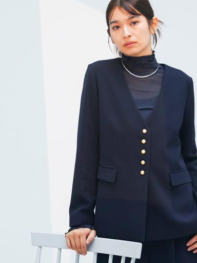 Vin NAVYxノーカラージャケット