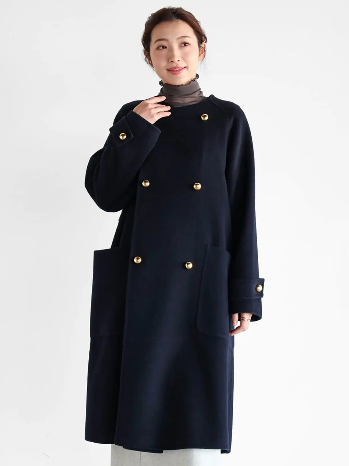 soeur7 ヤマダヤ　ノーカラー　ロングコート　タグ付き未使用　ウール 新品級】soeur7 ヤマダヤ ノーカラー ロングコート ウール 9号 M