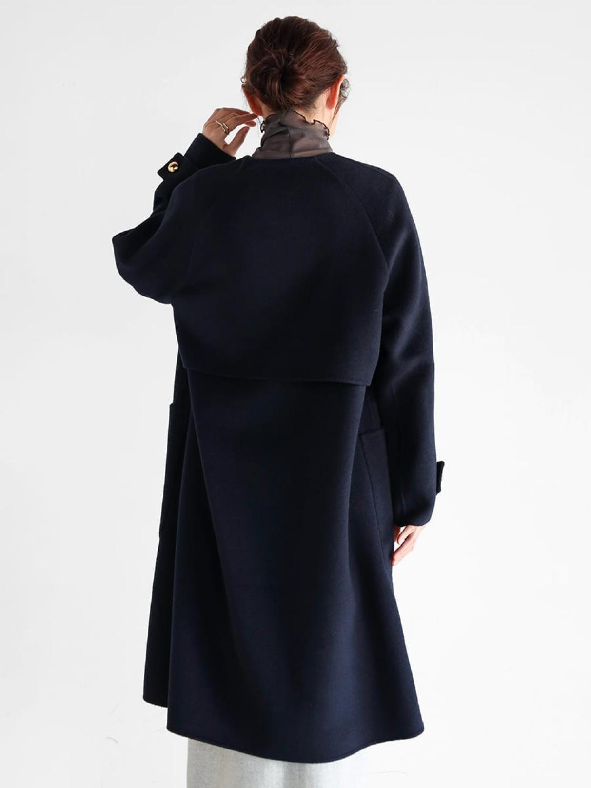 ウールリバーノーカラーロングコート - Vin NAVY - Vin｜YAMADAYA STORE