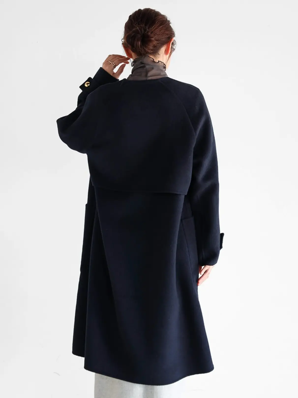 ウールリバーノーカラーロングコート - Vin NAVY - Vin｜YAMADAYA STORE