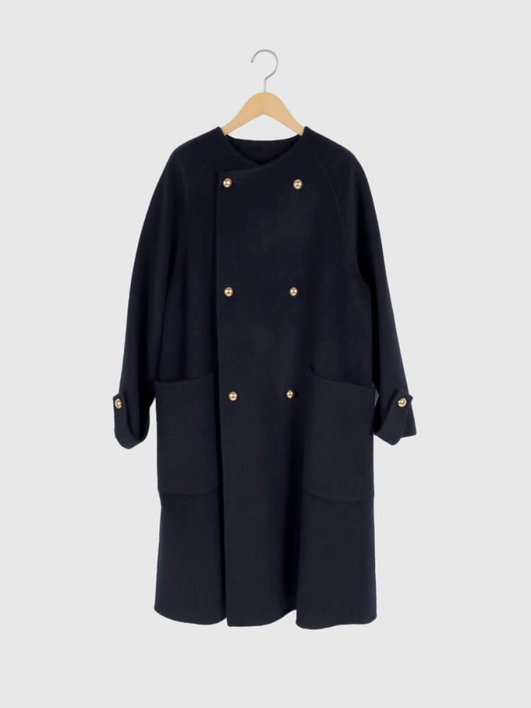 ウールリバーノーカラーロングコート - Vin NAVY - Vin｜YAMADAYA STORE