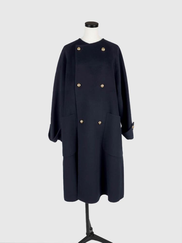 ウールリバーノーカラーロングコート - Vin NAVY - Vin｜YAMADAYA STORE