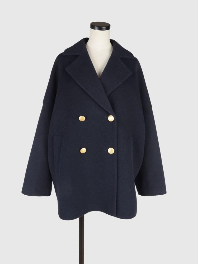 ネイビー ダブルブレスト カシミヤコート カシミヤ混ウールダブルブレストコート - Vin NAVY - Vin｜YAMADAYA STORE