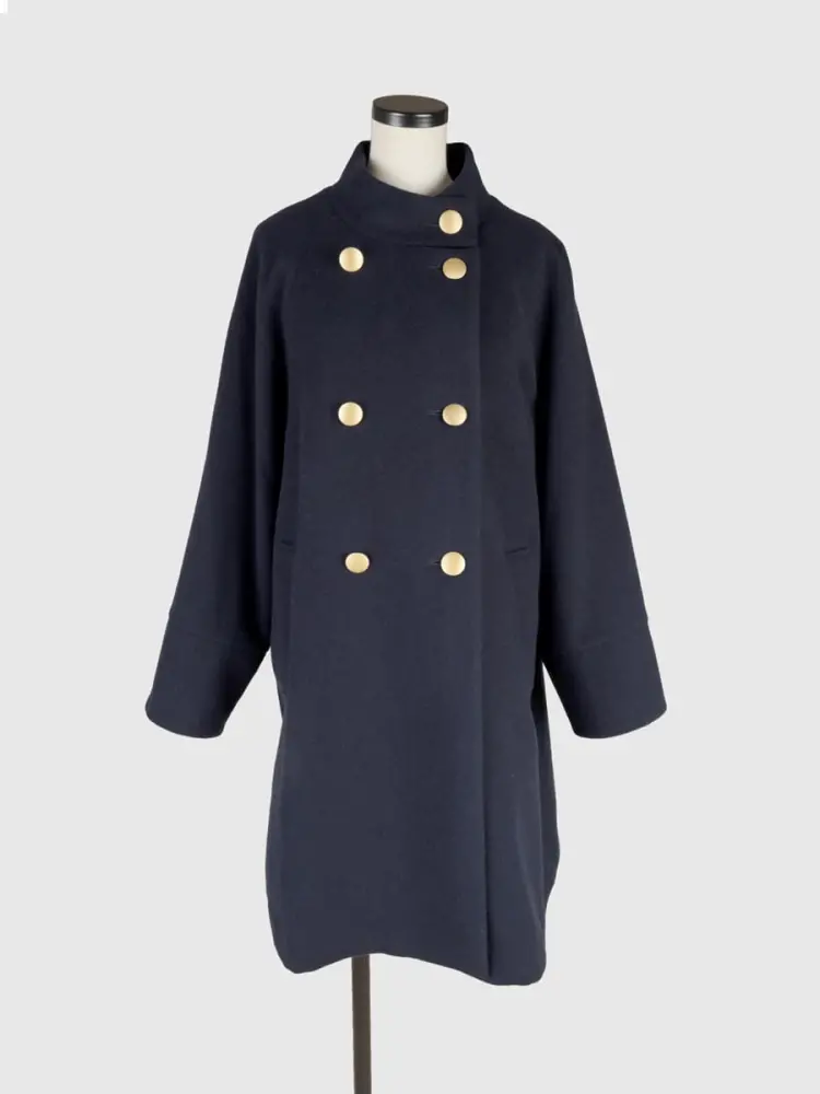 カシミヤ混ウールダブルブレストロングコート - Vin NAVY - Vin