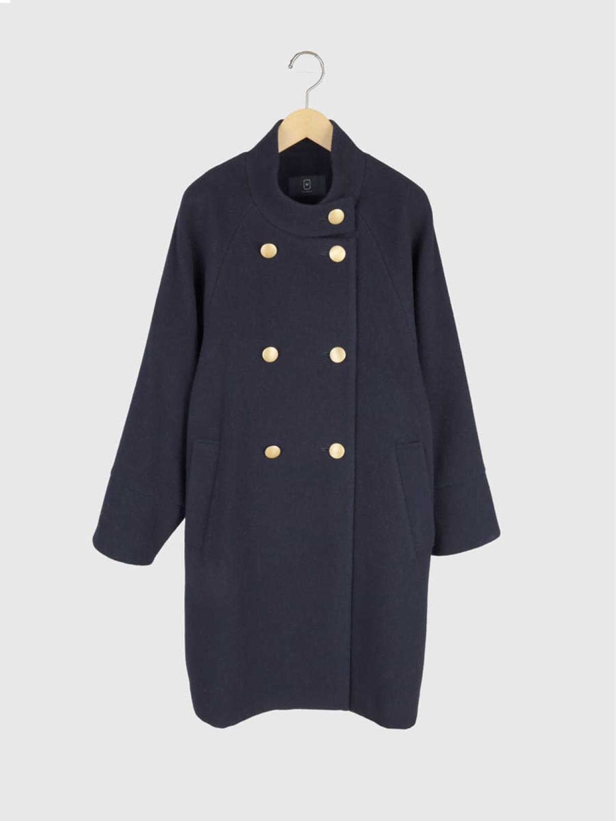 カシミヤ混ウールダブルブレストロングコート - Vin NAVY - Vin
