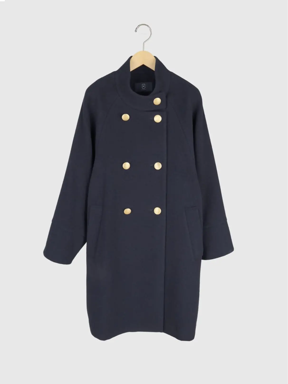 カシミヤ混ウールダブルブレストロングコート - Vin NAVY - Vin
