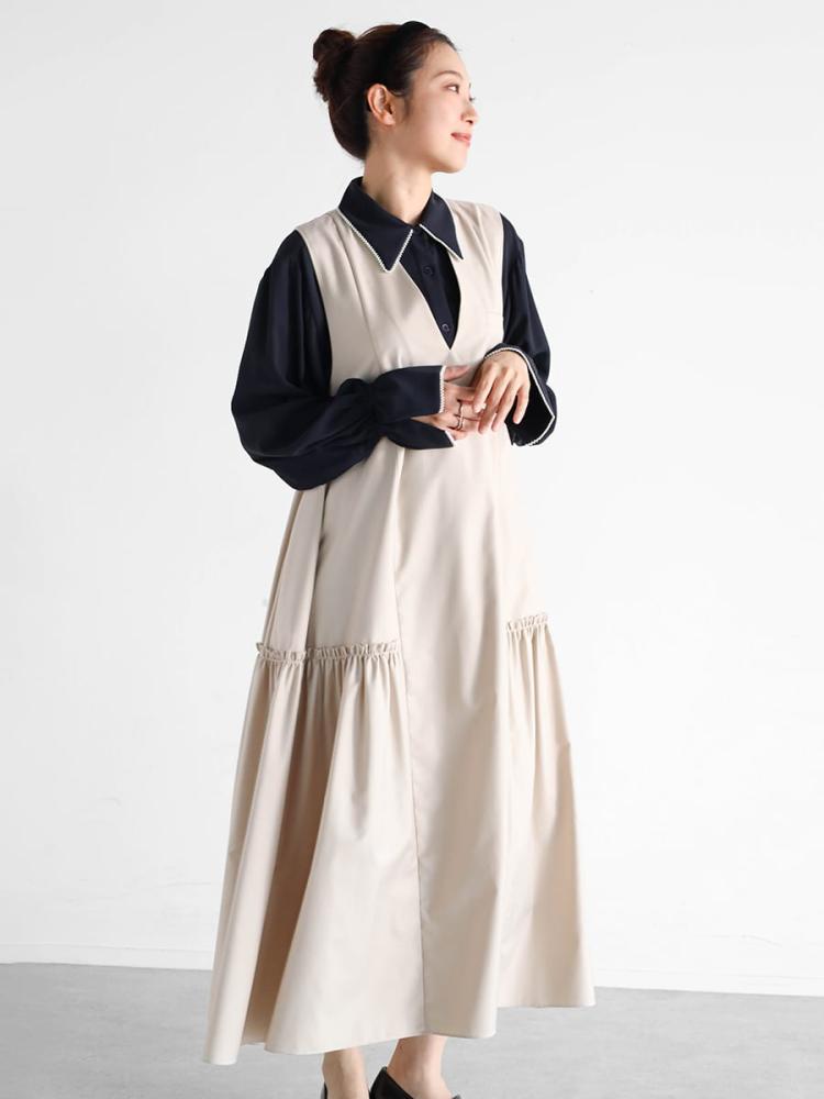 bubbles ギャザーフリルワンピース ギャザーフリルロングワンピース - Vin NAVY - Vin｜YAMADAYA STORE