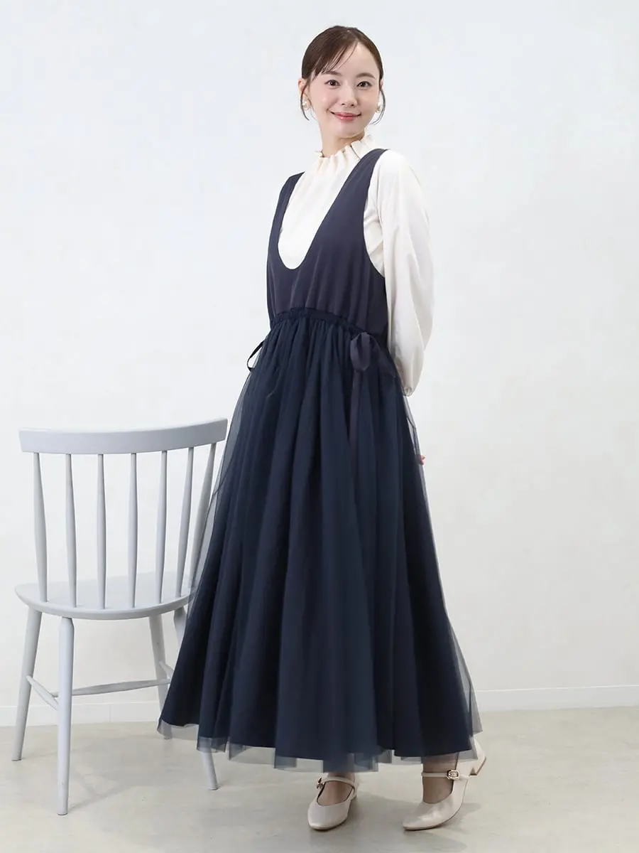 チュールレイヤードジャンパースカート - Vin NAVY - Vin｜YAMADAYA STORE