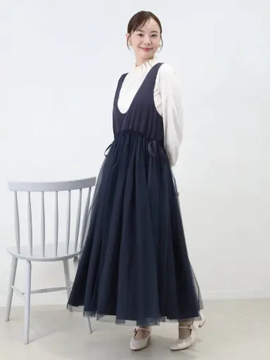 チュールレイヤードジャンパースカート - Vin NAVY - Vin｜YAMADAYA STORE