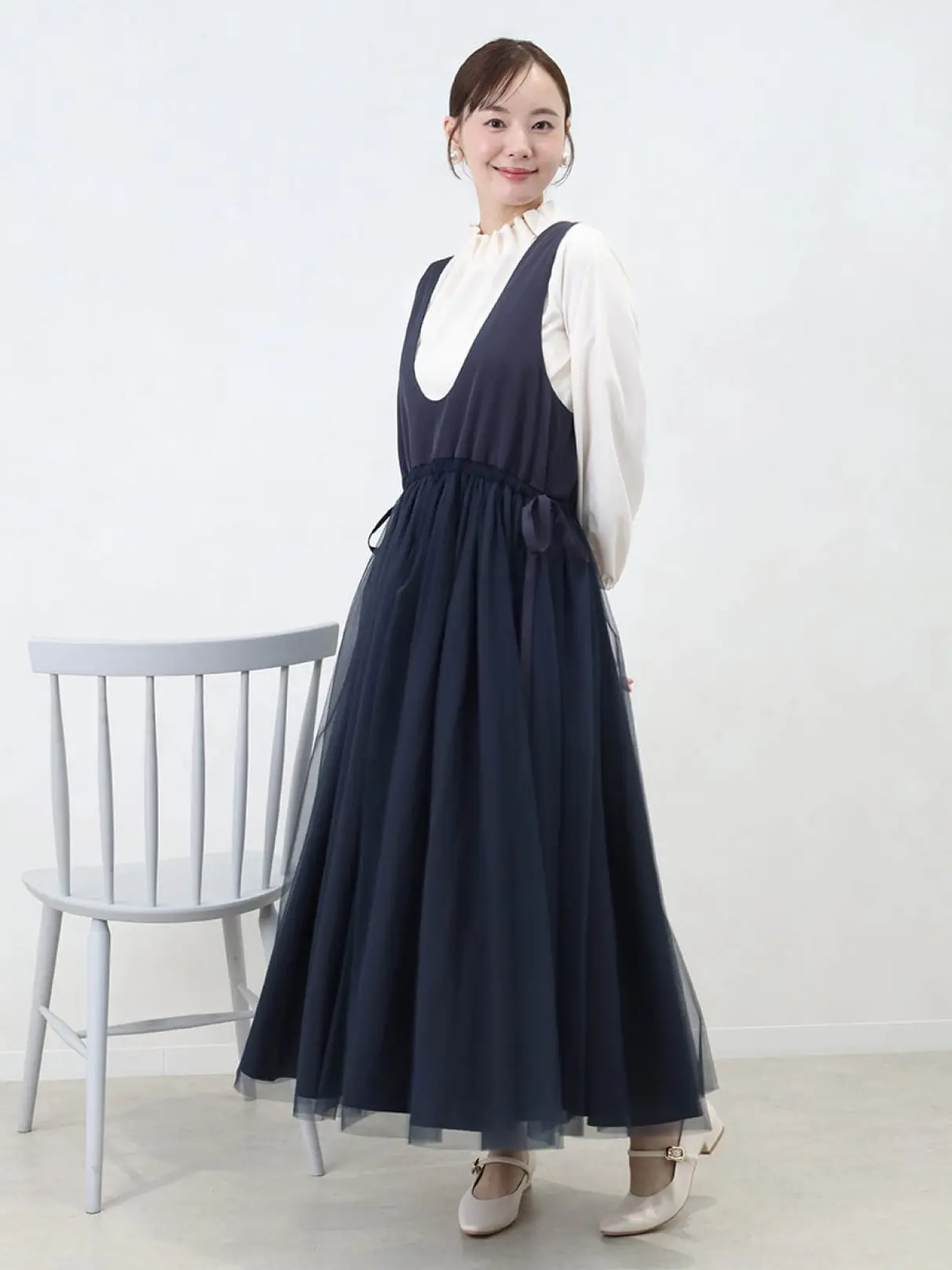チュールレイヤードジャンパースカート - Vin NAVY - Vin｜YAMADAYA STORE