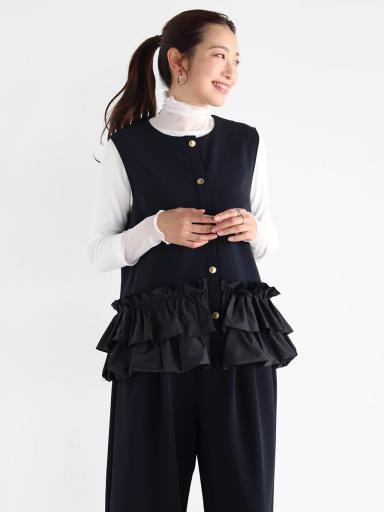 裾フリルジレ＆ストレートシルエットパンツセットアップ - Vin NAVY
