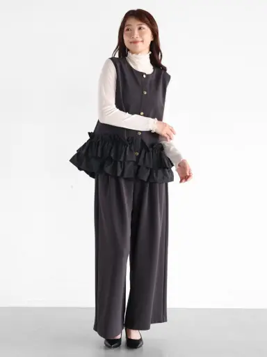 裾フリルジレ＆ストレートシルエットパンツセットアップ - Vin NAVY