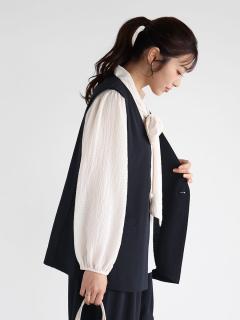 パールボタンジレ&ワイドシルエットパンツセットアップ - Vin NAVY