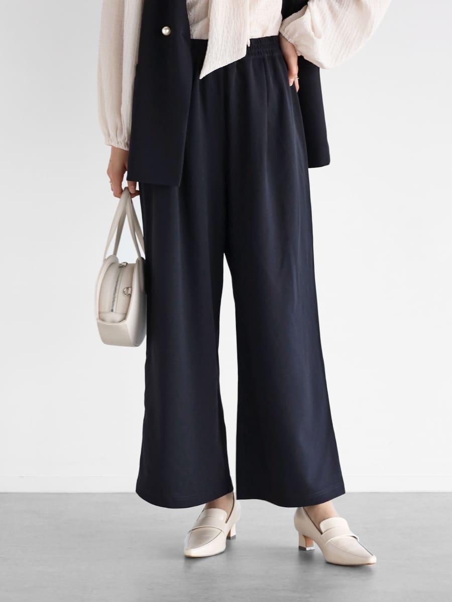 パールボタンジレ&ワイドシルエットパンツセットアップ - Vin NAVY