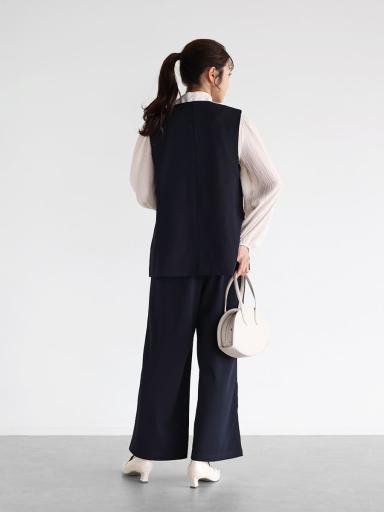 パールボタンジレ&ワイドシルエットパンツセットアップ - Vin NAVY