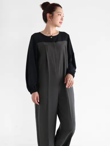 [ARULLE] ブラックオールインワン 半袖 ボタン付き オールインワンの商品一覧｜ファッション通販のYAMADAYA STORE