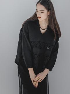 レースドッキングVネックニットPO - Aga Black - Aga｜YAMADAYA STORE