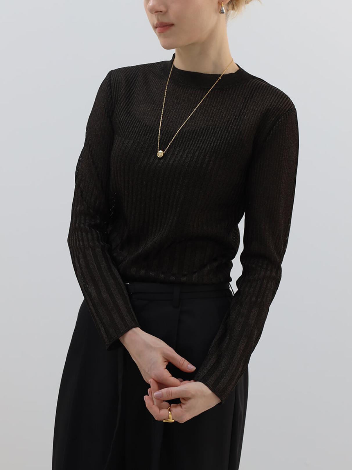 クルーネックラメシアーリブニット - Aga Black - Aga｜YAMADAYA STORE