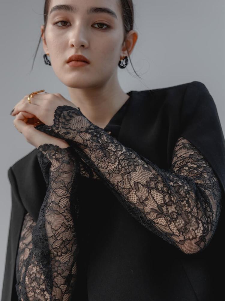 スカラップレースブラウス - Aga Black - Aga｜YAMADAYA STORE