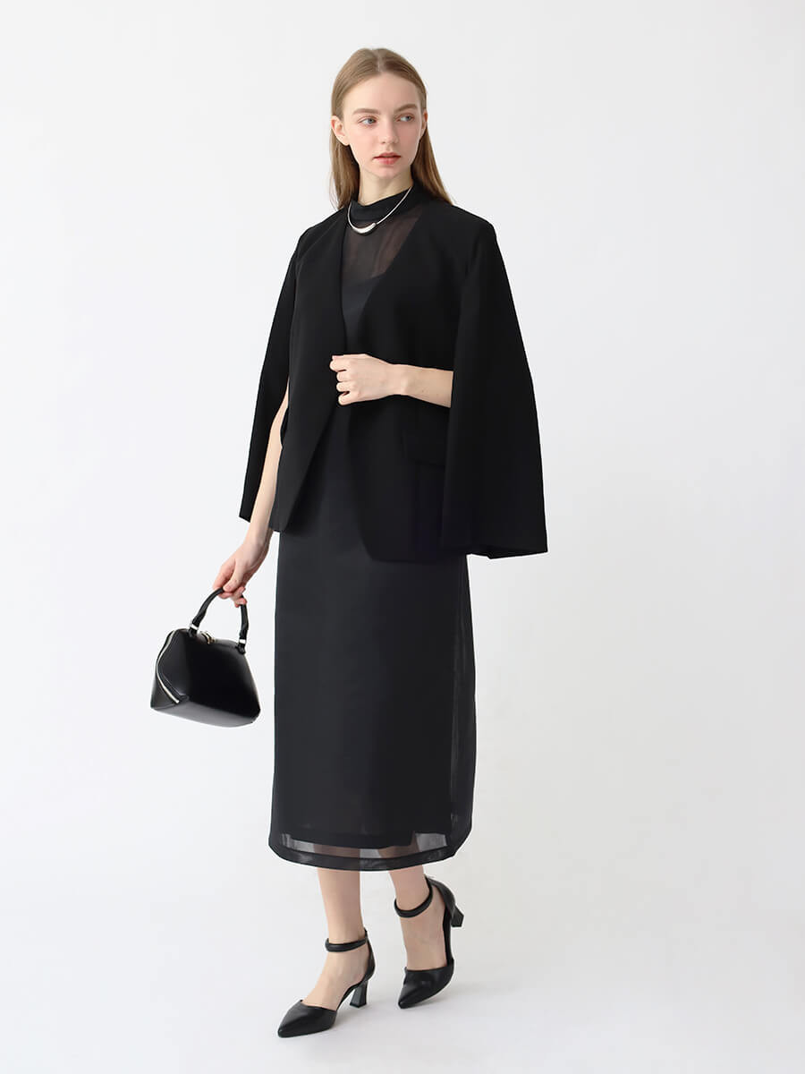 今期　春物　新品　Aga Black ノーカラーケープジャケット　フォーマル ノーカラーダブルクロスケープジャケット - Aga Black - Aga｜YAMADAYA