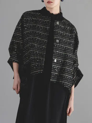 LINTON】アームギャザーファンシーツイードアウター02 - Aga Black