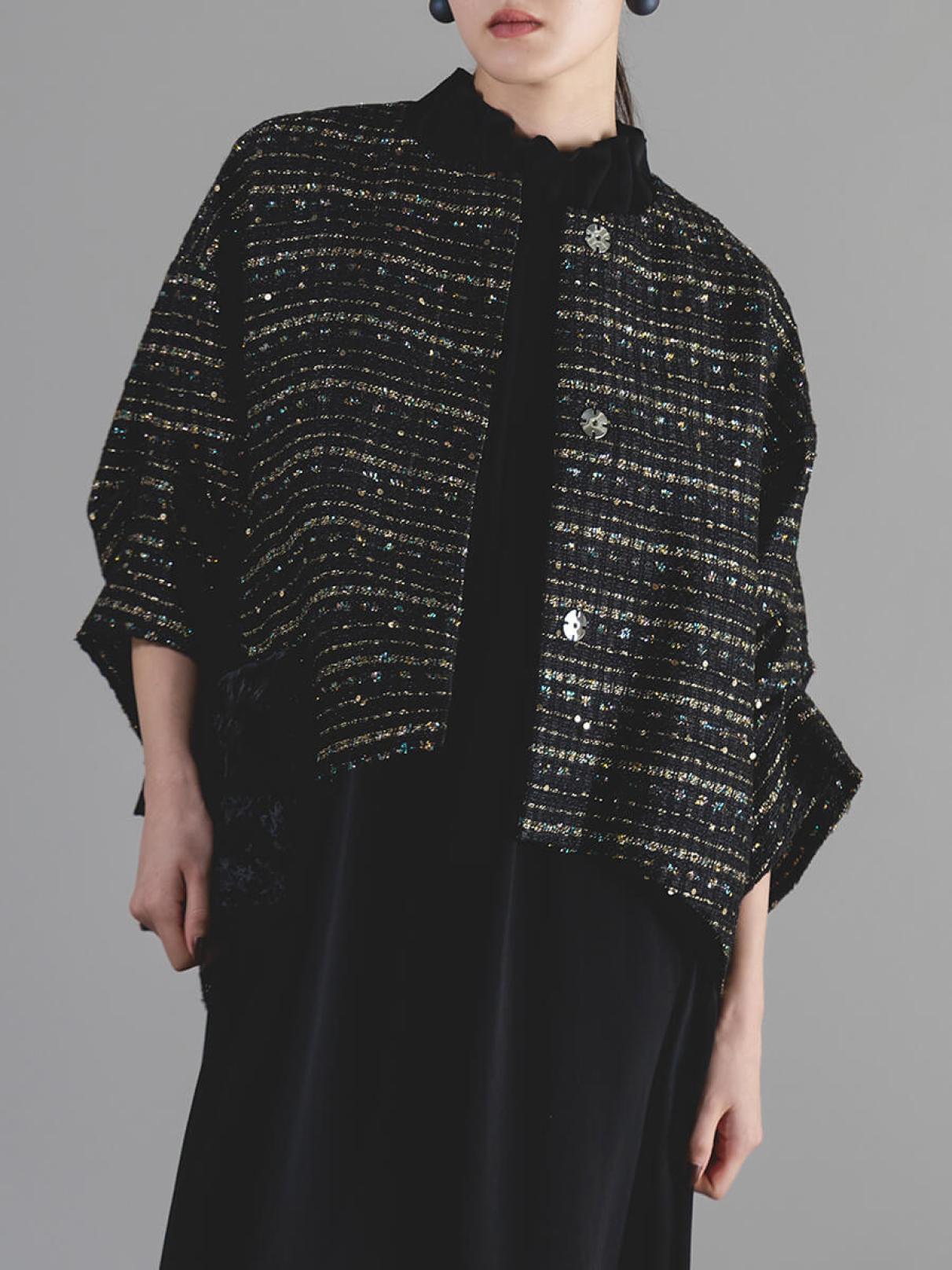 LINTON】アームギャザーファンシーツイードアウター02 - Aga Black