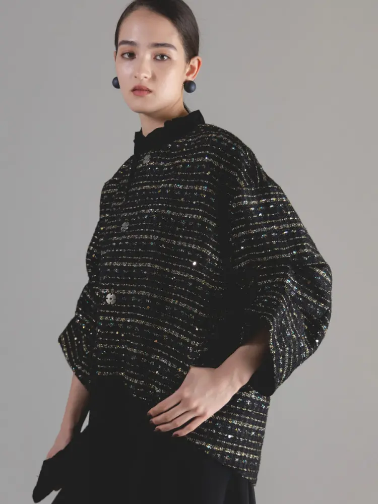 LINTON】アームギャザーファンシーツイードアウター02 - Aga Black