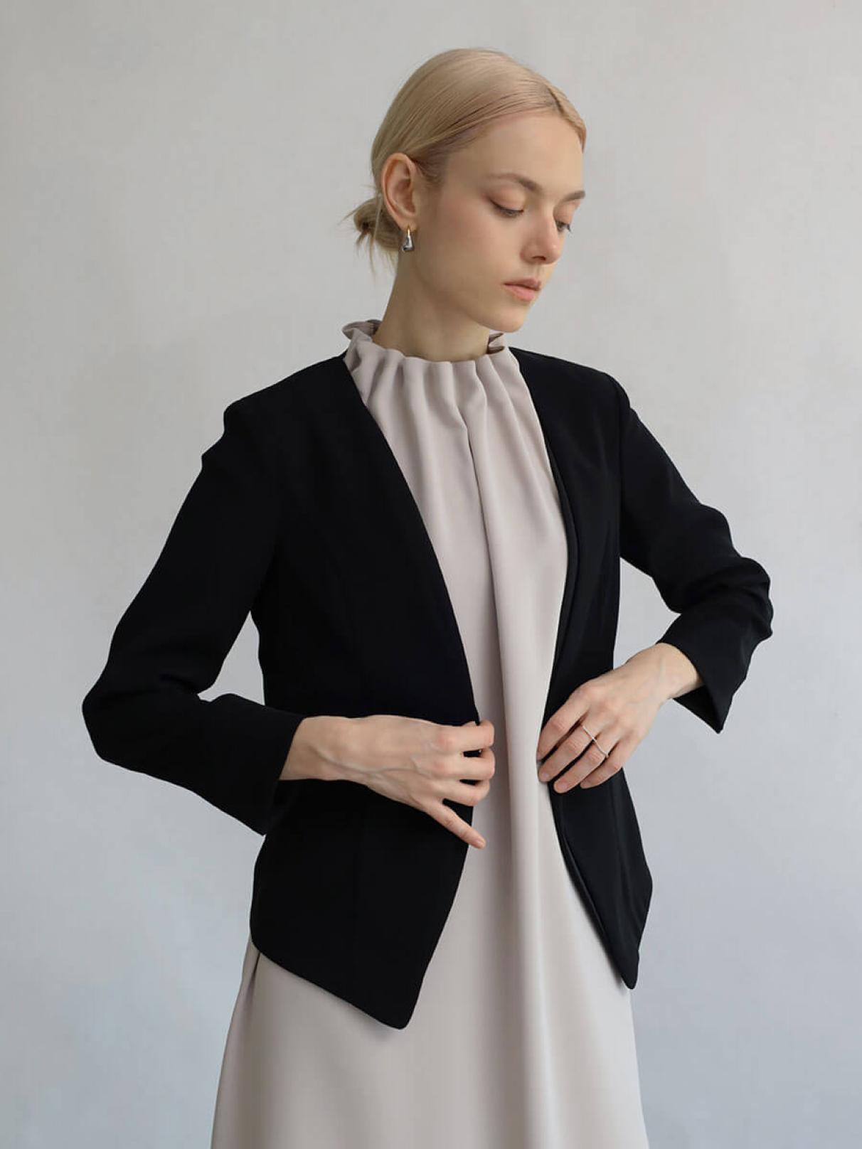 レイヤードラインノーカラージャケット（Black） - Aga Black - Aga