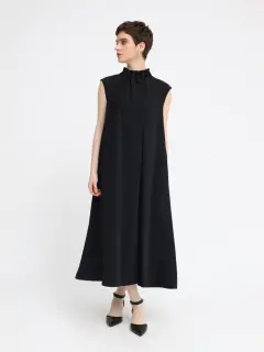 【関税込み】St. Agni ブラック クルーネック マキシワンピース タックネックワンピース - Aga Black - Aga|YAMADAYA STORE