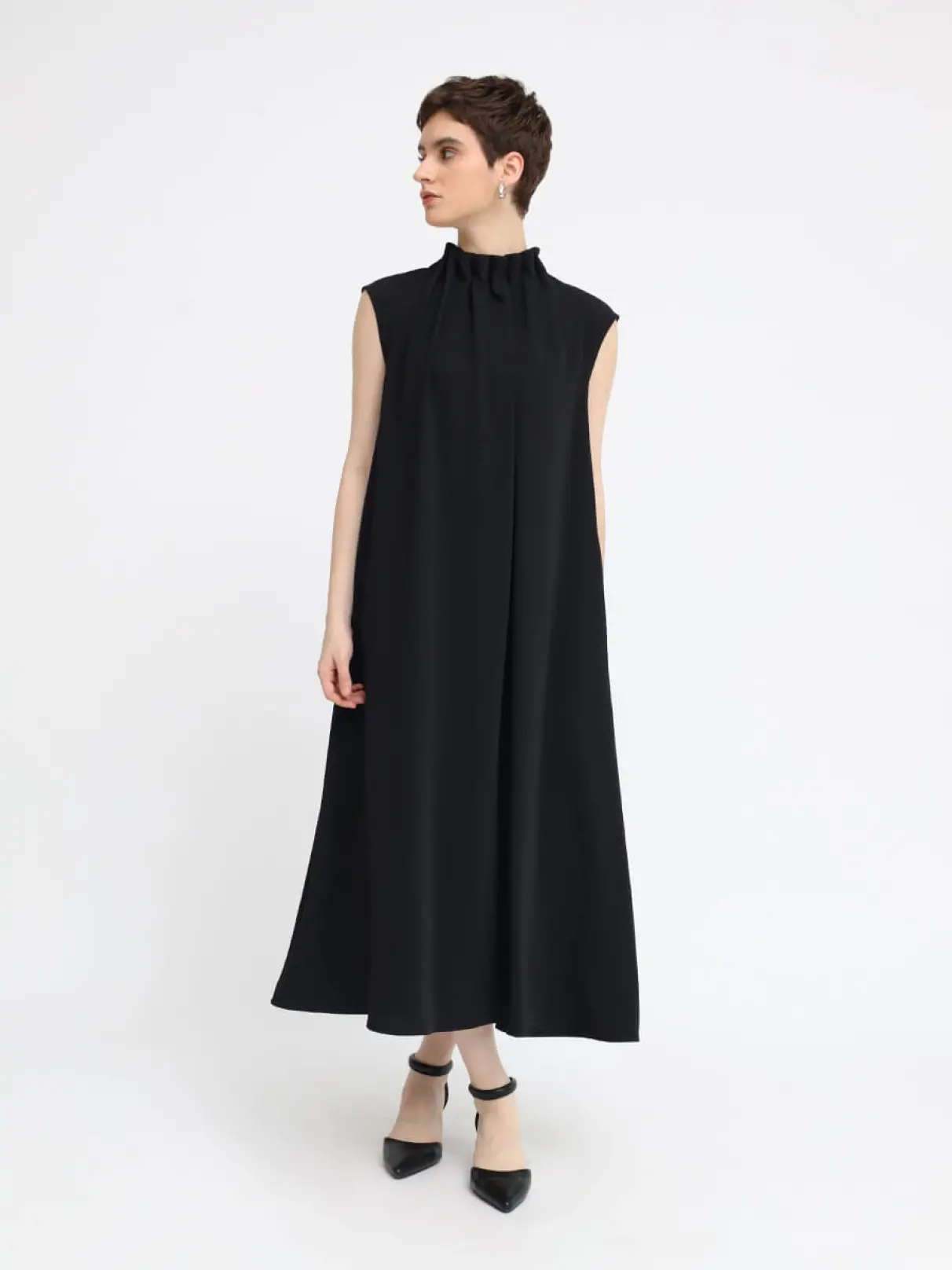 ワンピース ≪通勤・セレモニー対応≫フィットアンドフレアワンピースダブルクロス