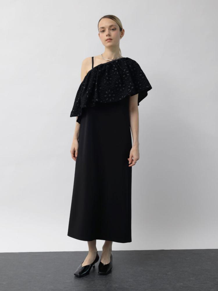made in 桐生 ジャガードケープ付ワンピース - Aga Black - Aga
