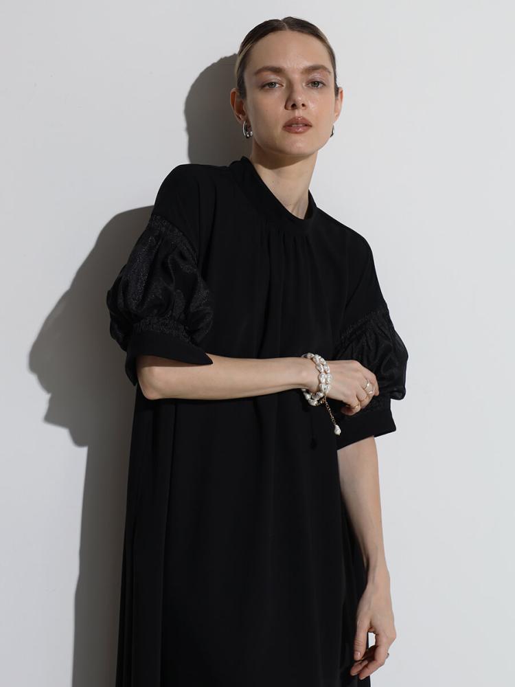 シアーパフスリーブロングワンピース - Aga Black - Aga｜YAMADAYA STORE
