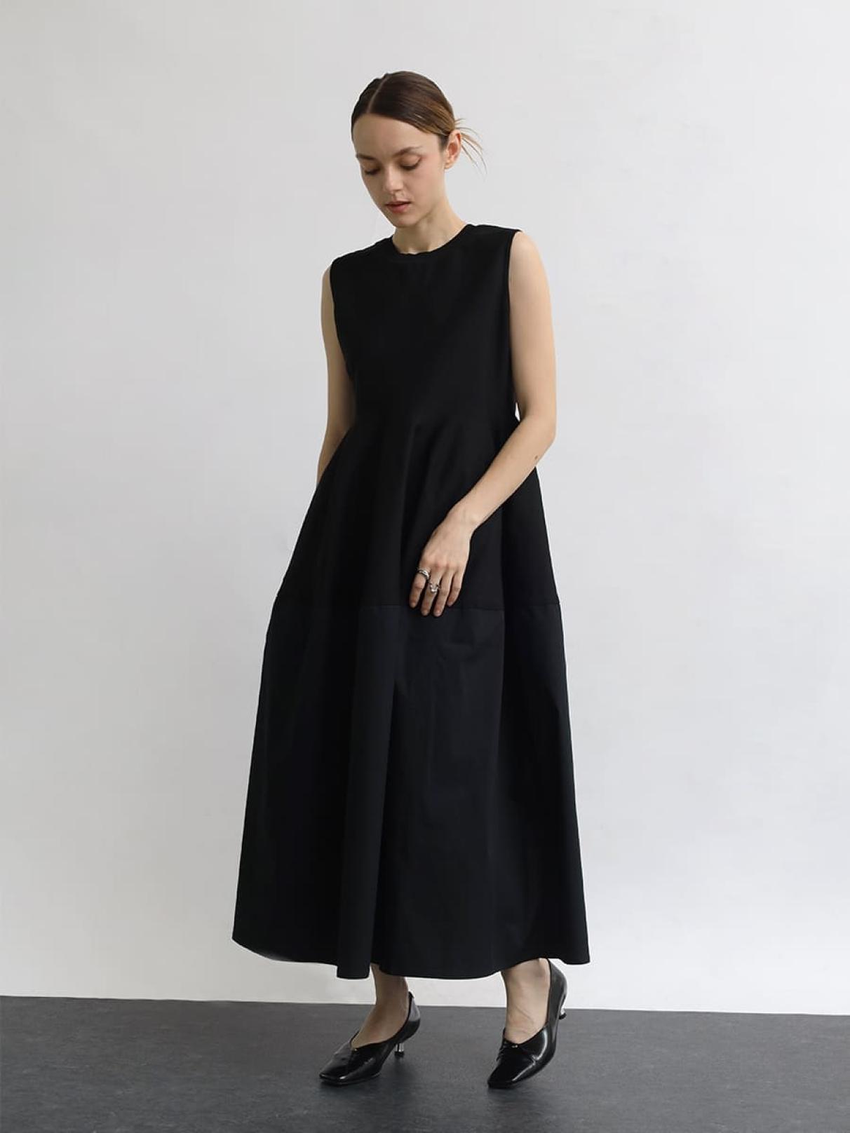 タフタ切替ニットロングワンピース - Aga Black - Aga｜YAMADAYA STORE